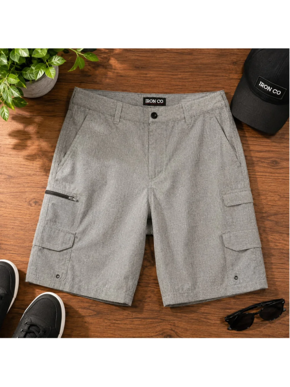 Men's IRON CO Cargo Shorts, Size 34, Grey